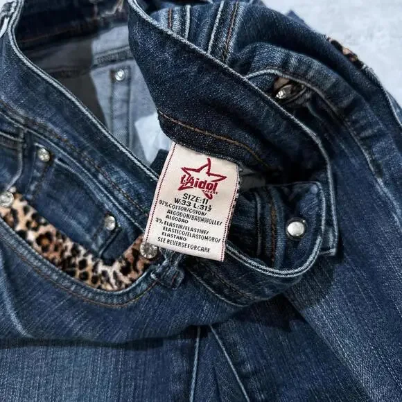 Y2K LA Idol Bluee Leopard Print 00s Denim Jeans - Picture 3 of 8